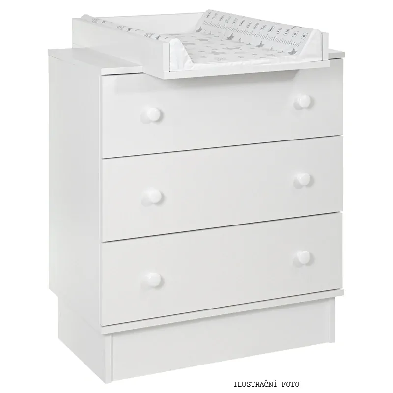 Tomi Komoda se 3 šuplíky na soklu bílá + nástavec