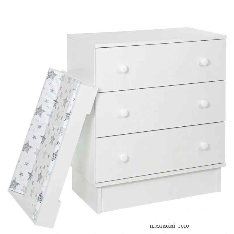Tomi Komoda se 3 šuplíky na soklu bílá + nástavec